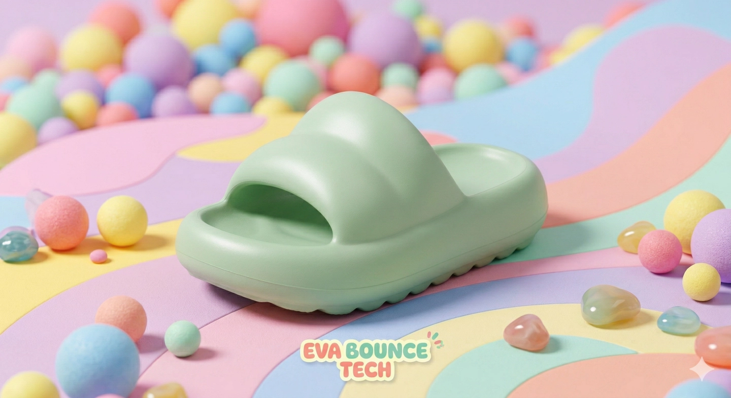 U-Prene® R-1010-2:賦予 EVA 發泡極致的 Q 彈與舒適感 U-Prene R-1010-2 改質之 Shore 10C 超軟高回彈 EVA 厚底拖鞋,展現極致 Q 彈與絲滑表面觸感